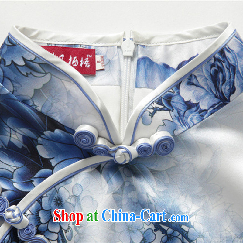 Bong-amphibious NTHU summer 2015 New Silk Cheongsam floral retro stylish upmarket sauna silk blue dress cheongsam dress DQ 15,125 XXL suit, Bong-amphibious and, shopping on the Internet