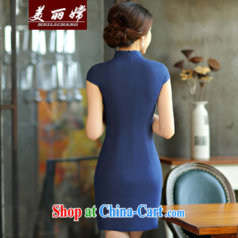 Beautiful-oriented Korea 2015 new summer wear a solid color simplicity of Korea arts-cultivating improved Chinese Dress dark blue XXL, beautiful truth (MEILICHANG), and, on-line shopping