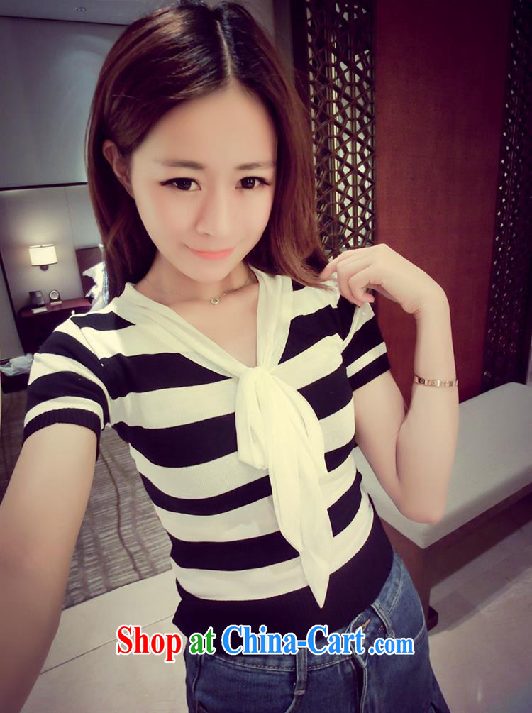 9, women in Europe and America * The 2015 summer new stylish 100 ground Solid Color V collar bow tie knitting T pension female E 5305 black-and-white stripe, picture, price, brand platters! Elections are good character, the national distribution, so why buy now enjoy more preferential! Health