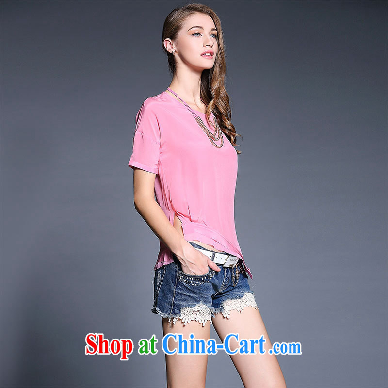 hamilton the European site casual stylish silk upscale blouses summer 2015 new female T shirt with color chains L Green, Blue rain bow, and shopping on the Internet