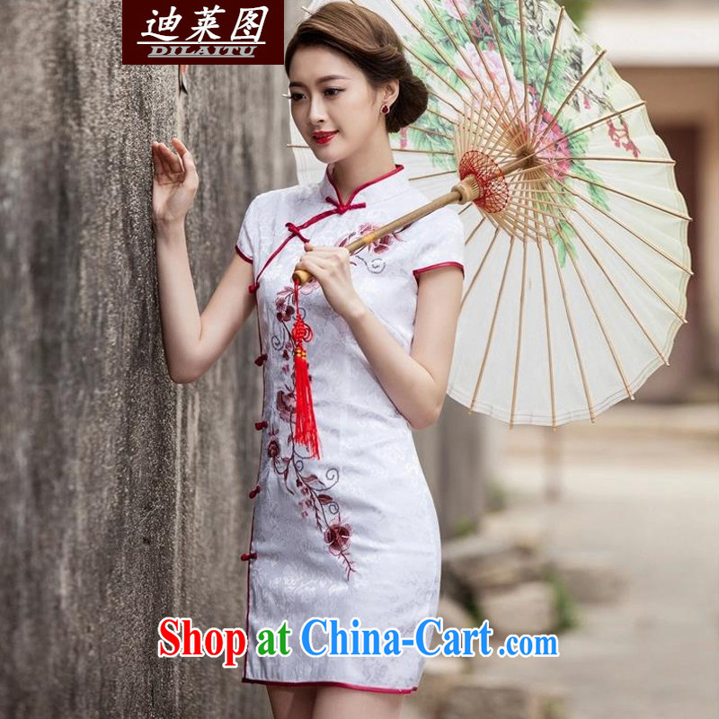 At the 2015 ladies' new XL Ethnic Wind Chinese Chinese Embroidery antique style beauty video thin package and cheongsam dress white L, Tony Blair (DILAITU), shopping on the Internet