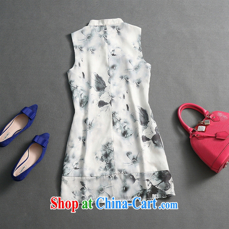 hamilton 2015 summer new stylish atmosphere. The Chinese wind cotton Ma Sau San painting Chinese qipao dresses gray L, blue rain bow, and shopping on the Internet