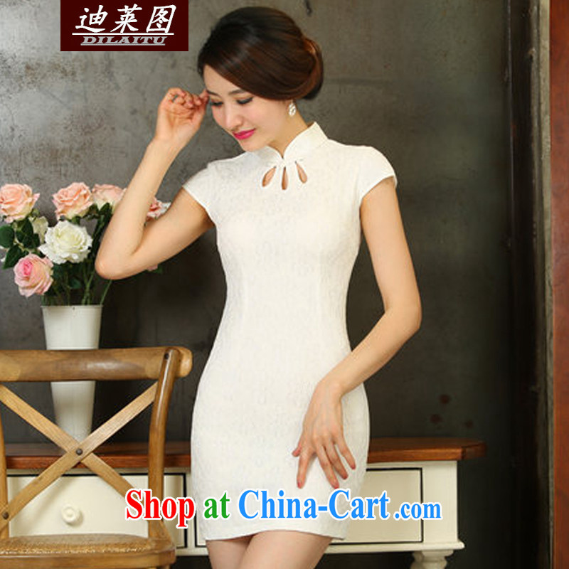 At the 2015 summer new lace cheongsam dress daily short video thin beauty dresses white XL