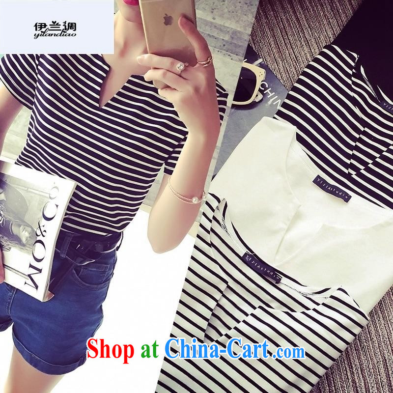 9 month female * 2015 summer new paragraph 100 on the mandatory V collar pro-skin care, generation, cotton shirt T T 5438 black on white streaks are code, Iraq, and, on-line shopping