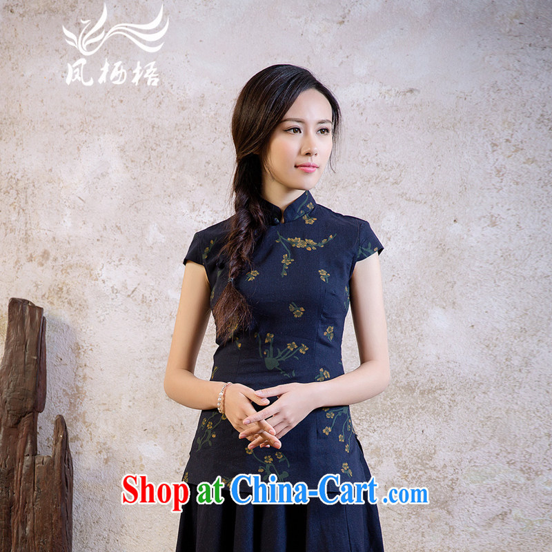 Bong-amphibious Ori-2015 summer short-sleeved cotton Ma Tang Replace T-shirt stamp duty, short, linen dresses T-shirt DQ 15,133 dark blue XL