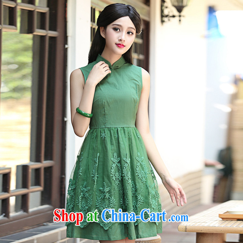 The Yee-sa-2015, new lace stitching improved cheongsam dress retro Ethnic Wind women's clothing everyday dresses dresses H Z green 2 XL, cross-sectoral, Elizabeth, and shopping on the Internet