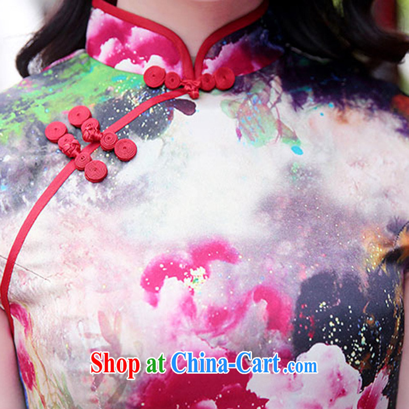 Not thick clothing summer 2015 new sauna silk stamp beauty retro sense of the forklift truck cheongsam dress pink Peony XXL, products, and shopping on the Internet