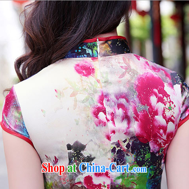 Not thick clothing summer 2015 new sauna silk stamp beauty retro sense of the forklift truck cheongsam dress pink Peony XXL, products, and shopping on the Internet