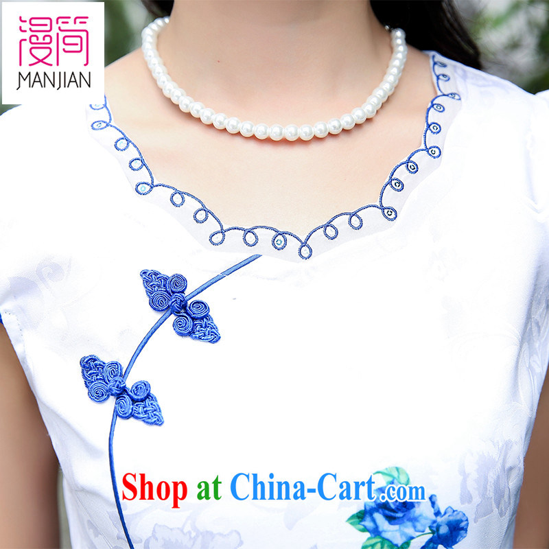 Animated short skirt cheongsam dress summer women celadon take Ethnic Wind Chinese improved bows service packages and short skirt blue rose XXL, diffuse in short, shopping on the Internet