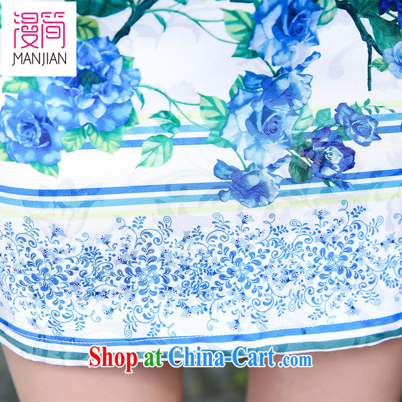 Animated short skirt cheongsam dress summer women celadon take Ethnic Wind Chinese improved bows service packages and short skirt blue rose XXL, diffuse in short, shopping on the Internet
