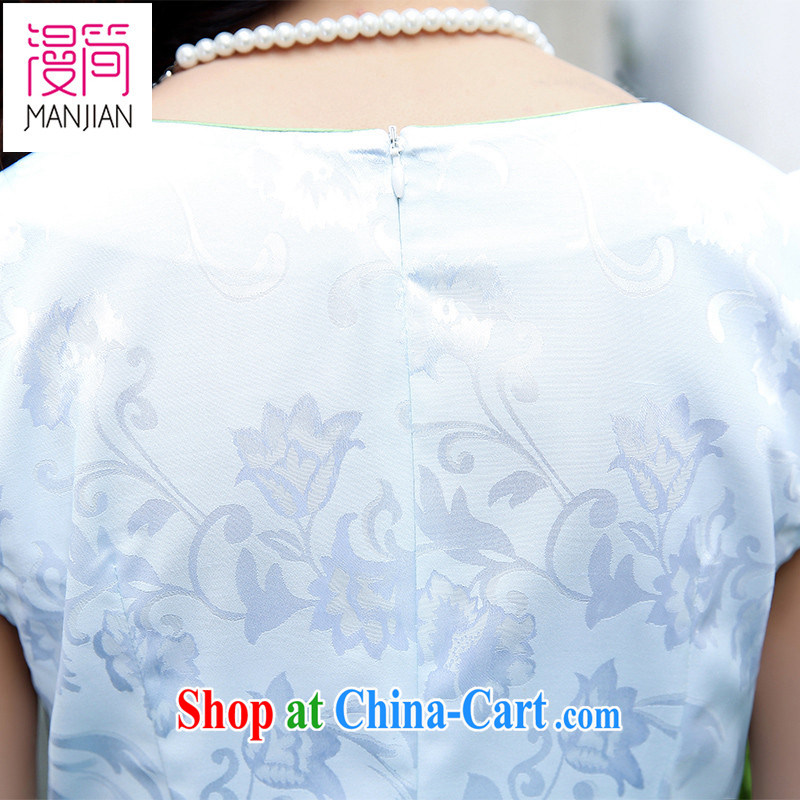 Animated short sleeve cheongsam dress 2015 new summer Chinese classical beauty of Yuan toast service improvement package and dress blue willow XXL, diffuse in short, shopping on the Internet