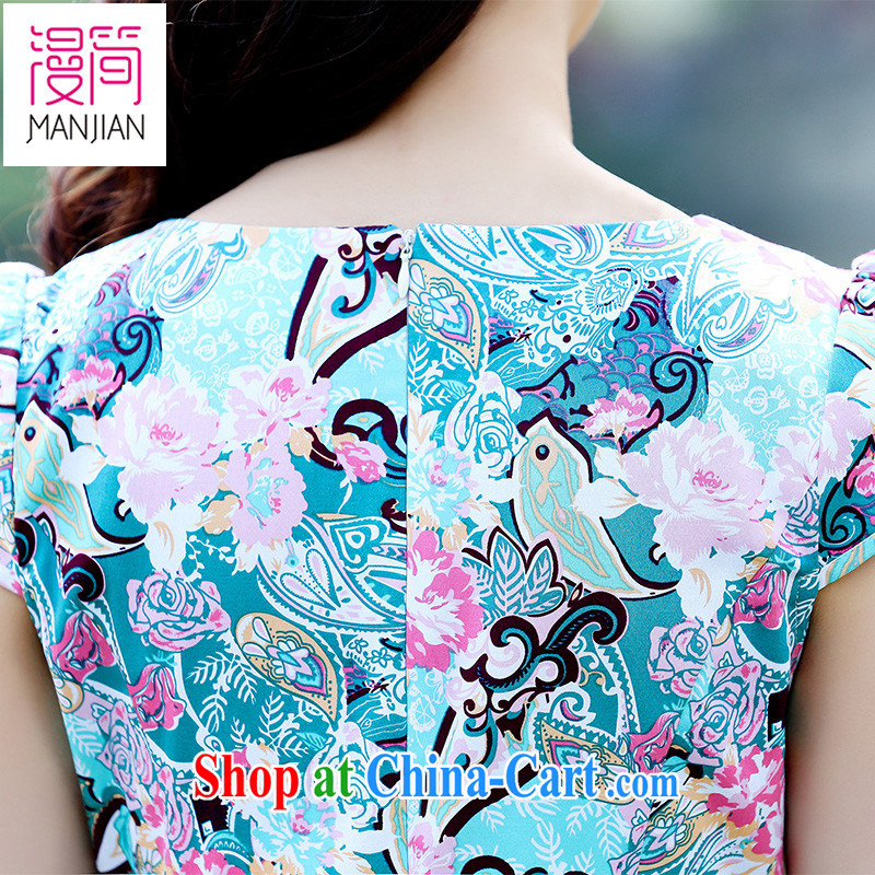 Animated short 2015 new summer short-sleeved dresses antique Chinese stamp sweet beauty and stylish package and short skirts girls blue floral XXL, diffuse in short, on-line shopping