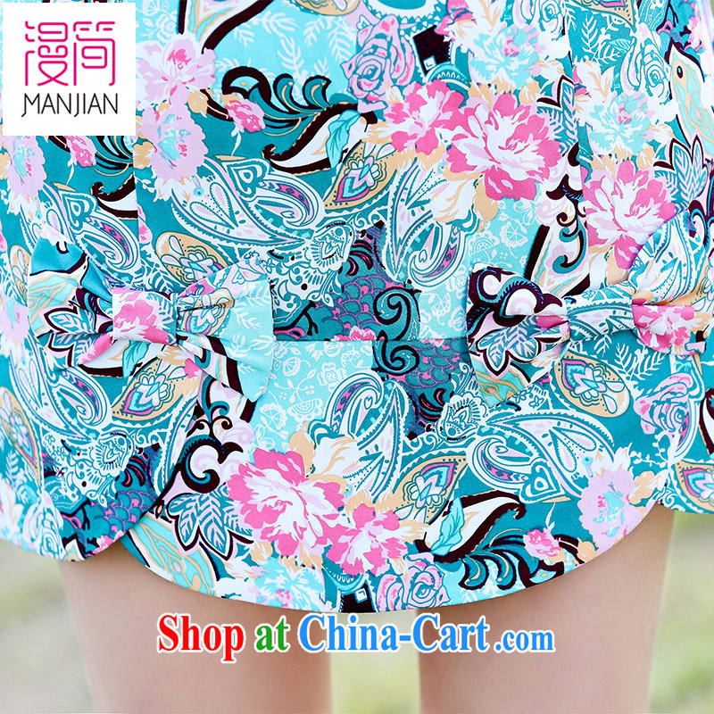 Animated short 2015 new summer short-sleeved dresses antique Chinese stamp sweet beauty and stylish package and short skirts girls blue floral XXL, diffuse in short, on-line shopping