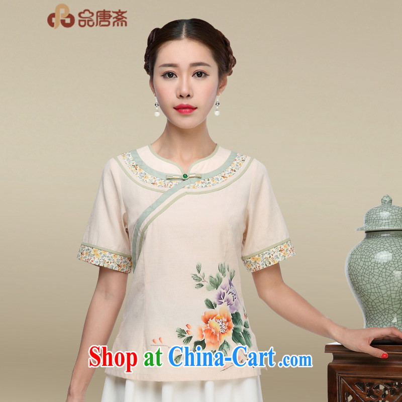 Mr Tang, Id al-Fitr Tang Women's clothes summer China wind Chinese tea serving ethnic wind short-sleeved cotton Ma daily Han-improved cheongsam shirt picture color XL