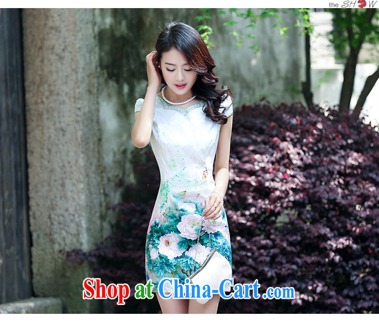 Han bamboo Pavilion new cheongsam dress stylish and elegant improvements daily 2015 summer short sleeve cheongsam dress style female blue flower XXL pictures, price, brand platters! Elections are good character, the national distribution, so why buy now enjoy more preferential! Health