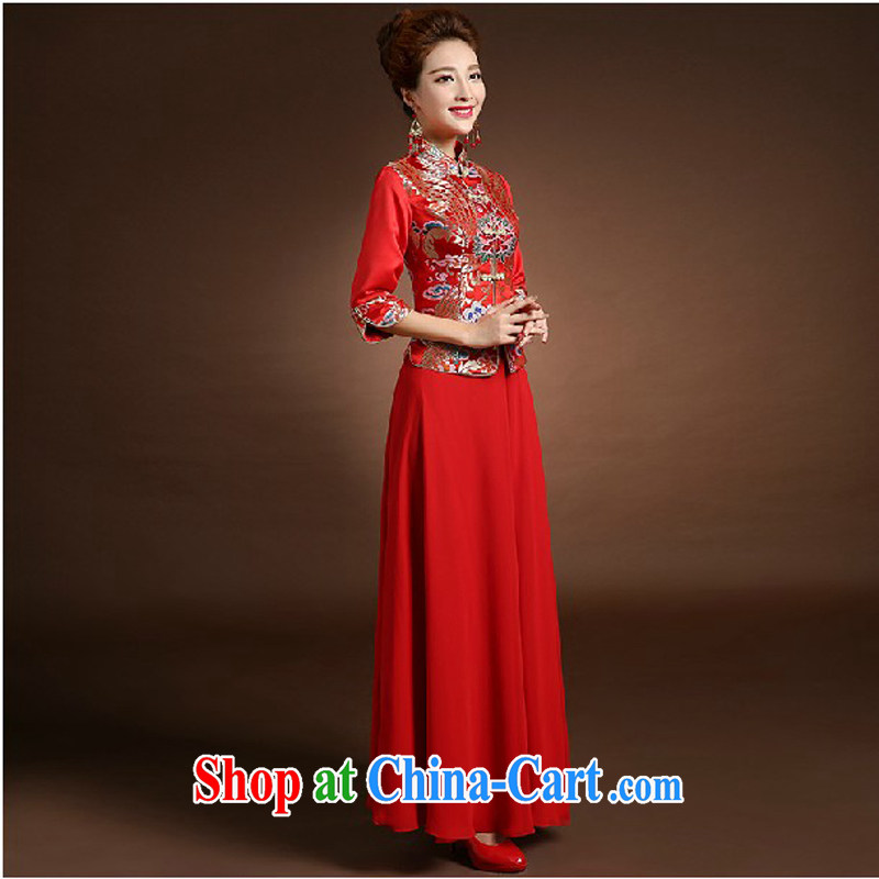 Pure bamboo love yarn new wedding dresses qipao,Chinese brides and gowns red embroidery cheongsam package bows dress dresses spring thick 2-Piece bridal flag red XXXL, pure bamboo love yarn, shopping on the Internet