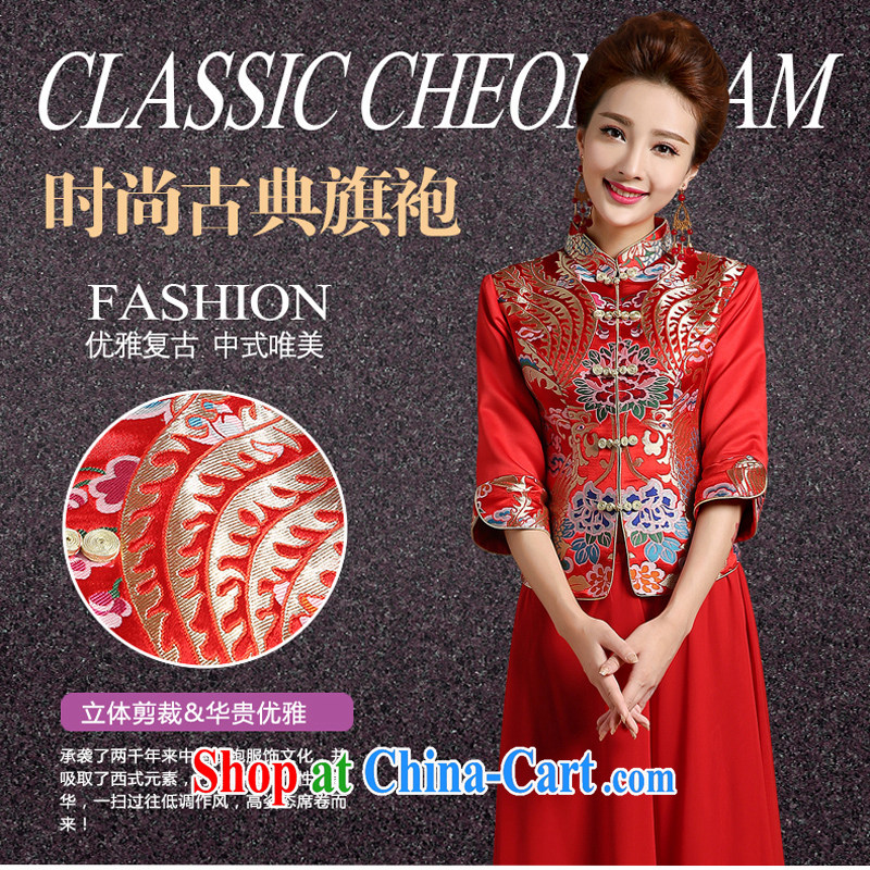 Pure bamboo love yarn new wedding dresses qipao,Chinese brides and gowns red embroidery cheongsam package bows dress dresses spring thick 2-Piece bridal flag red XXXL, pure bamboo love yarn, shopping on the Internet