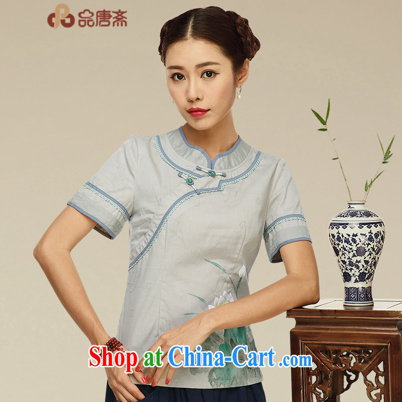 For Ramadan Tang Tang Women's clothes summer Ethnic Wind short-sleeved T-shirt outfit improved Han-Chinese wind daily Chinese cotton the tea service picture color XL