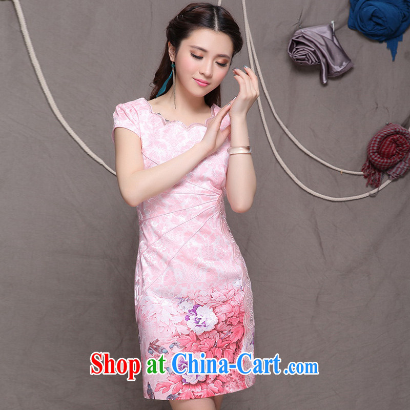Poetry, colorful 2015 summer New Beauty cheongsam dress high-end ethnic wind and stylish Chinese qipao dress short-sleeved retro style graphics thin skirts pink XXL poetry competition (SZEHOCHI), shopping on the Internet