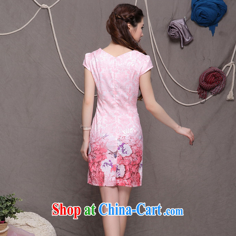 Poetry, colorful 2015 summer New Beauty cheongsam dress high-end ethnic wind and stylish Chinese qipao dress short-sleeved retro style graphics thin skirts pink XXL poetry competition (SZEHOCHI), shopping on the Internet