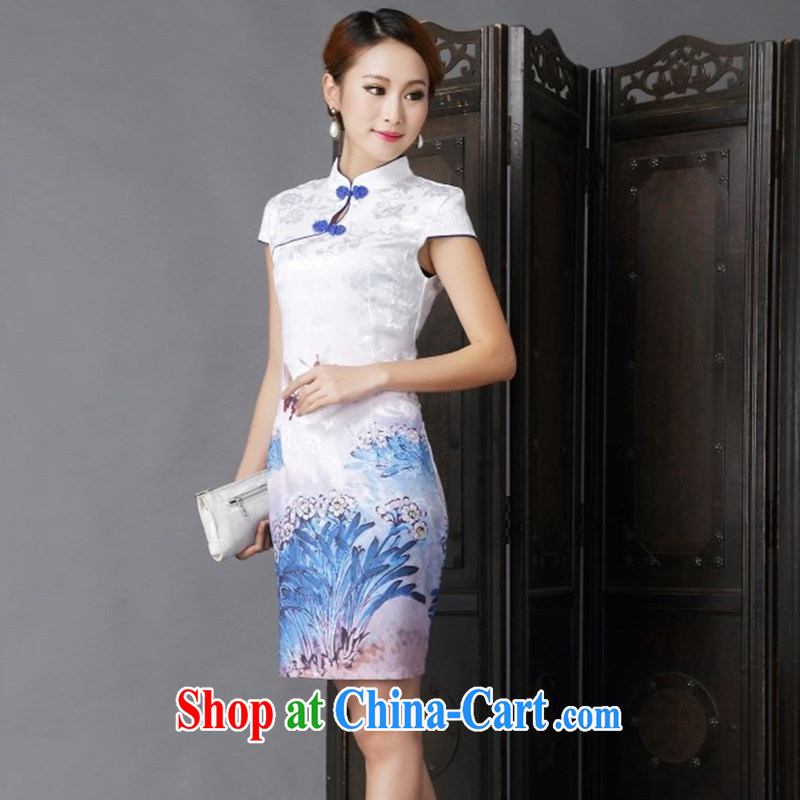 poetry competition 2015 colorful summer dresses dresses Ethnic Wind New Tang with stylish and improved short-sleeved, daily retro beauty sexy cheongsam dress style graphics thin dark blue XL poetry competition (SZEHOCHI), and, on-line shopping