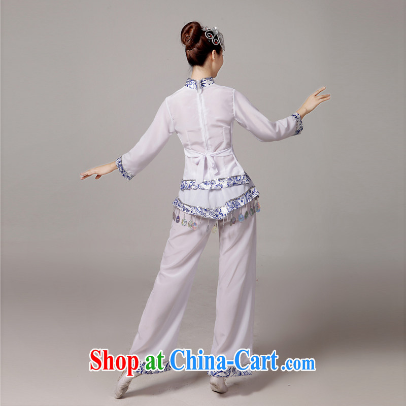The elderly yangko dance clothing costumes ethnic costumes costume new, blue and white porcelain show clothing female classical dance clothing dance clothing set service tea service picture color XS, diffuse Connie married clothing, shopping on the Intern