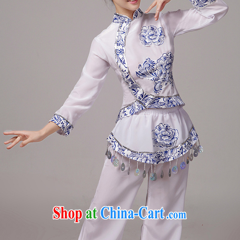 The elderly yangko dance clothing costumes ethnic costumes costume new, blue and white porcelain show clothing female classical dance clothing dance clothing set service tea service picture color XS, diffuse Connie married clothing, shopping on the Intern