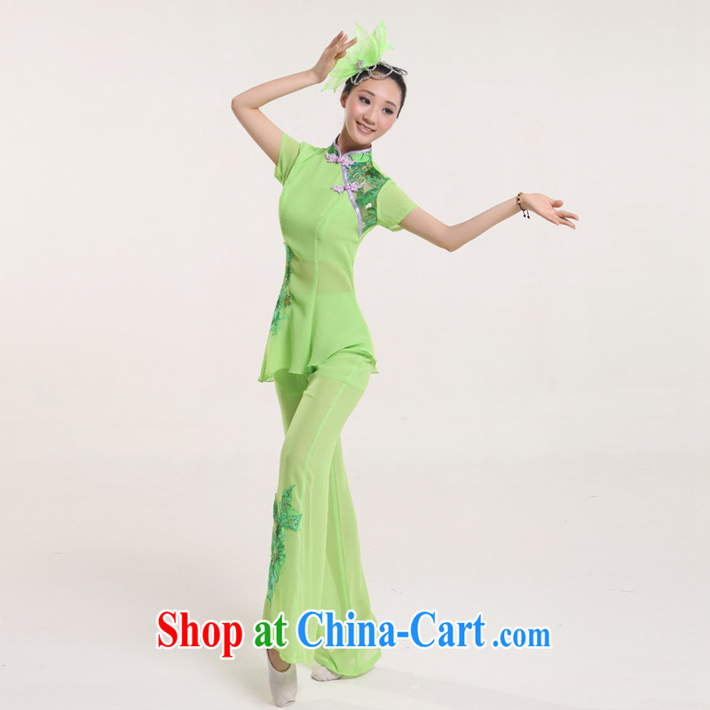 Middle-aged and elderly yangko clothing dance clothing female seedlings dance Fan Dance classical dance costume waist encouraging new classic Fan Dance clothing ethnic dance dress green XS, diffuse Connie married clothing, shopping on the Internet