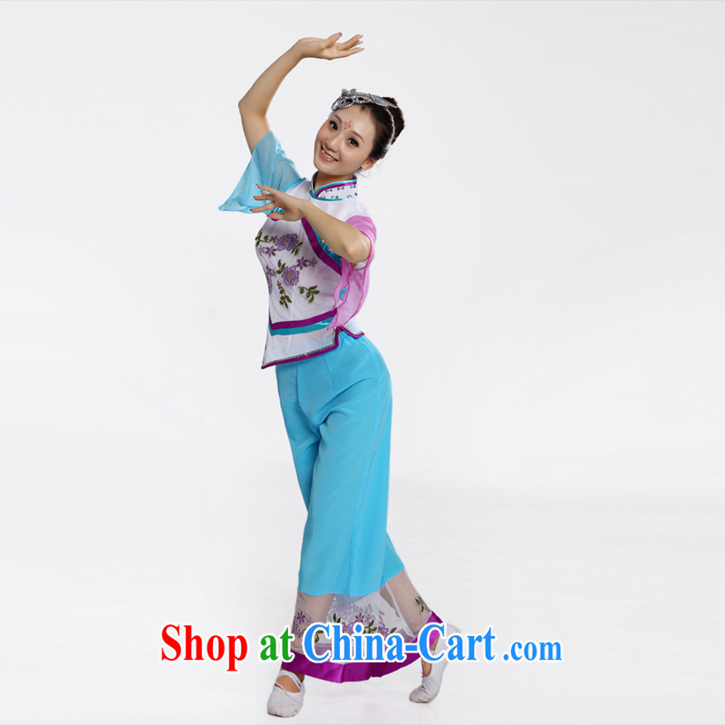 Plaza yangko dance clothes dance clothes 2015 new stage costumes Fan Dance clothing classical dance costumes female package performance in serving older Fan Dance clothing light blue XS, diffuse Connie married clothing, and shopping on the Internet