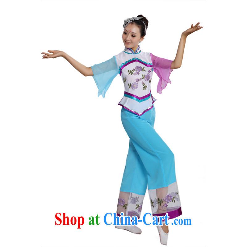 Plaza yangko dance clothes dance clothes 2015 new stage costumes Fan Dance clothing classical dance costumes female package performance in serving older Fan Dance clothing light blue XS, diffuse Connie married clothing, and shopping on the Internet