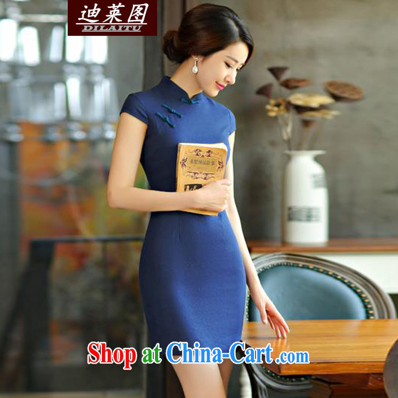 At the 2015 lichee knitting the cuff T-shirt outfit improved China wind Chinese Tang Women's clothes Ethnic Wind dark blue XXL, Tony Blair (DILAITU), shopping on the Internet
