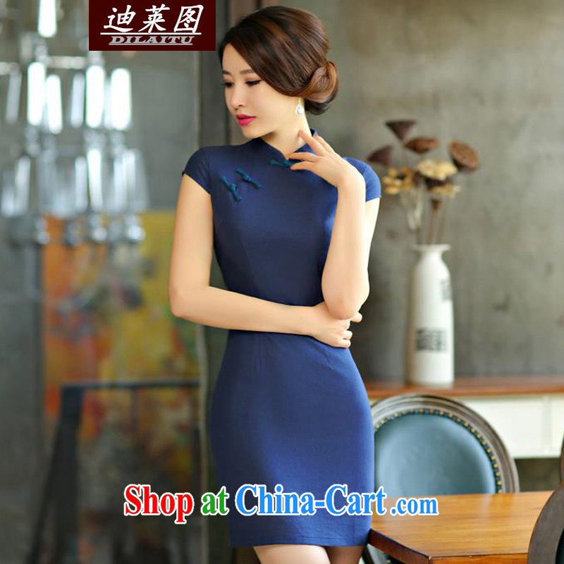 At the 2015 lichee knitting the cuff T-shirt outfit improved China wind Chinese Tang Women's clothes Ethnic Wind dark blue XXL, Tony Blair (DILAITU), shopping on the Internet