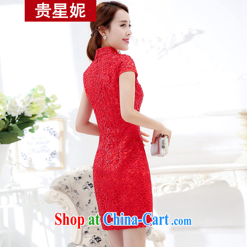 The star's marriage cheongsam dress new summer red embroidered fine short, cultivating fine lace bridal toast cheongsam red M, your Star Connie, shopping on the Internet