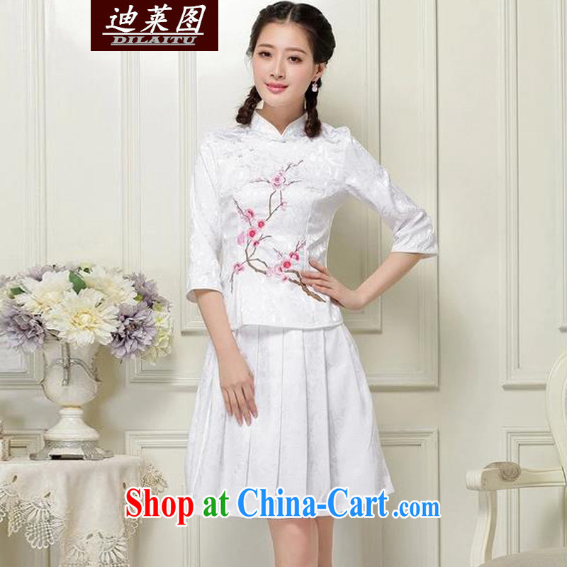 At the 2015 cheongsam Chinese China wind spring and summer short-sleeve two-piece new, improved white XL, Tony Blair (DILAITU), and shopping on the Internet