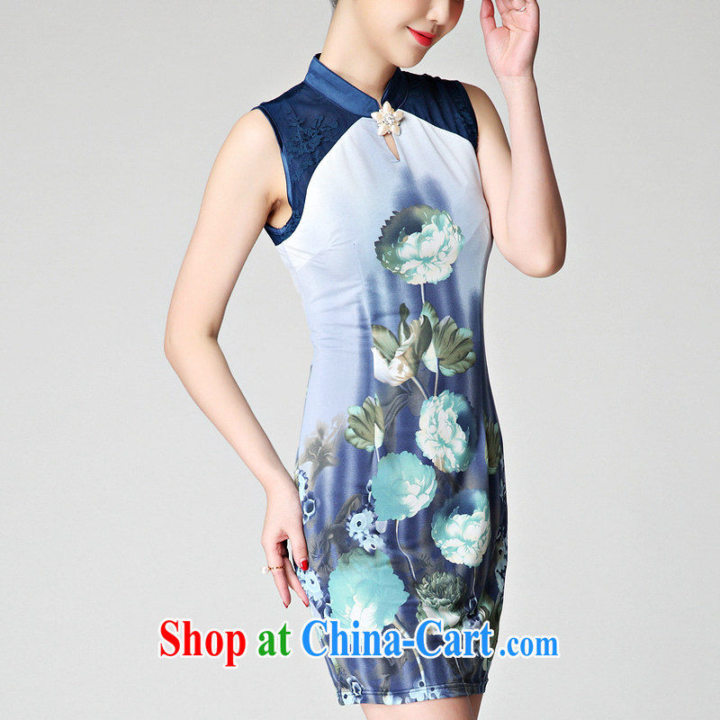 2015 summer new dress lace stitching elegant antique style only American Beauty vest skirt cheongsam dress gray-blue XXXL, meters, and Europe (MIO MIULAN), online shopping