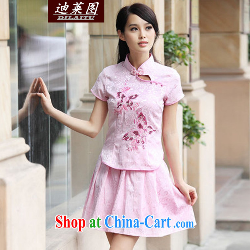 At the 2015 cheongsam Chinese China wind spring and summer short-sleeve two piece set new and improved pink XL