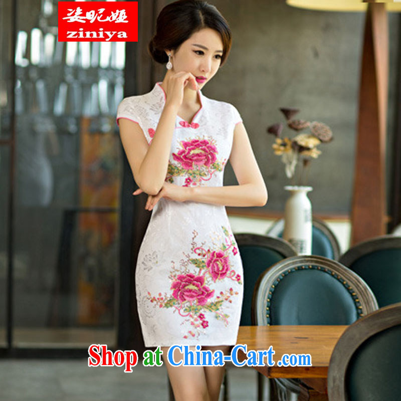 Colorful nickname Julia 2015 new daily cheongsam dress, short dresses summer improved the Code women serving toast saffron XXL