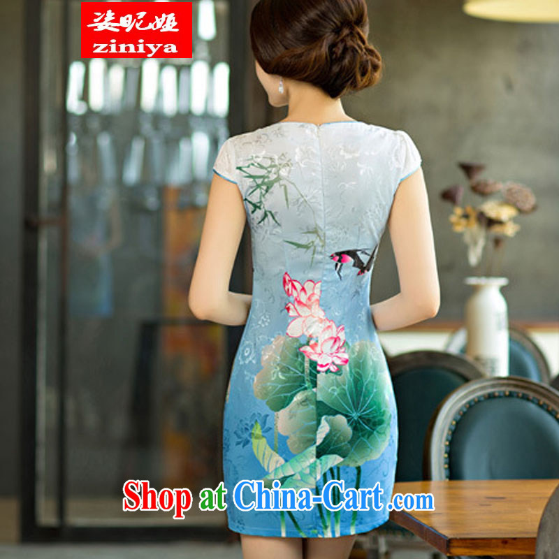 Colorful nickname Julia 2015 summer dresses, stylish beauty Lotus the gradient improved fashion cheongsam dress LAN XXL, colorful nicknames, and shopping on the Internet