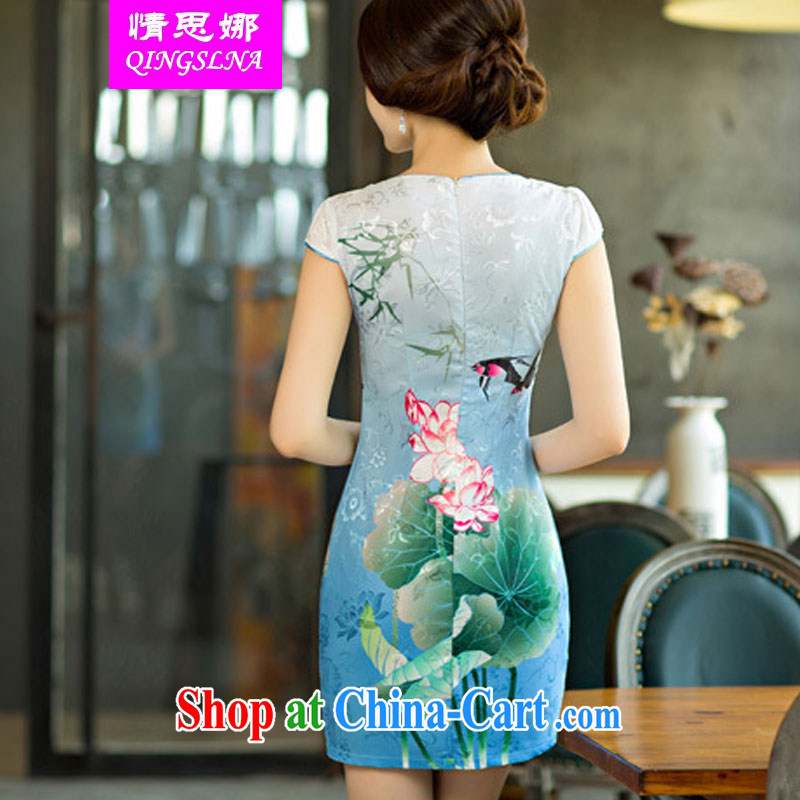 And Cisco's 2015 summer dresses, stylish and cultivating the lotus the gradient improved fashion cheongsam dress LAN XXL, Cisco's (QINGSLNA), shopping on the Internet