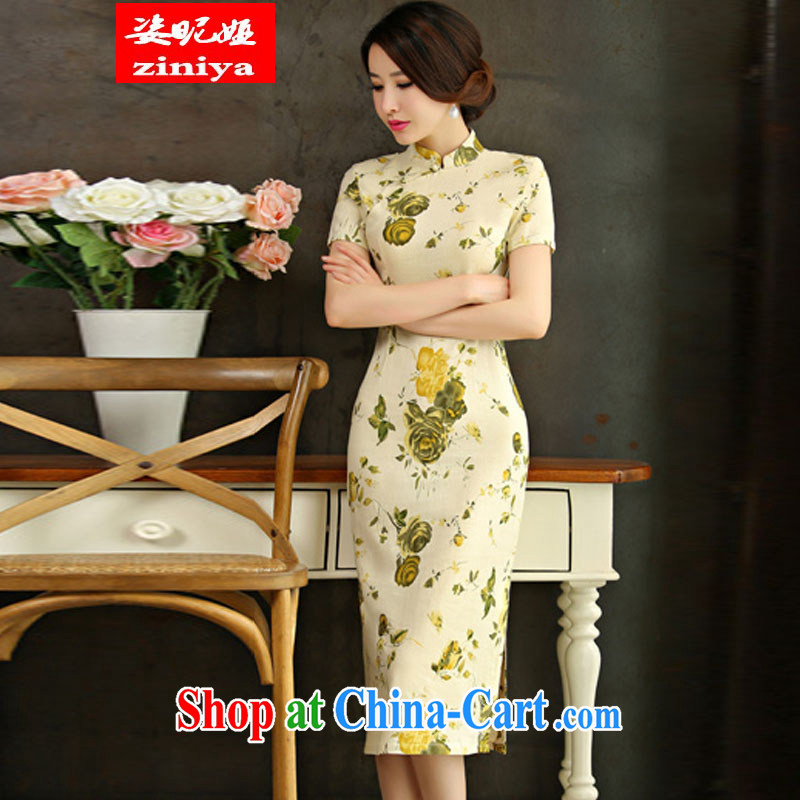 Colorful nickname Julia 2015 spring and summer beauty retro graphics thin short sleeves in the Code improved linen long cheongsam dress the dish 9010 XXL, colorful nicknames, and shopping on the Internet