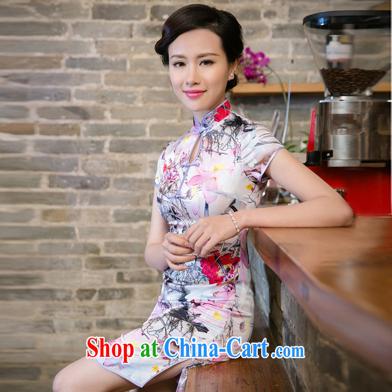 Bong-amphibious NTHU summer 2015 New Silk Cheongsam floral retro stylish sauna silk sexy short sleeve cheongsam dress DQ 15,143 XXL suit, Bong-amphibious and, shopping on the Internet