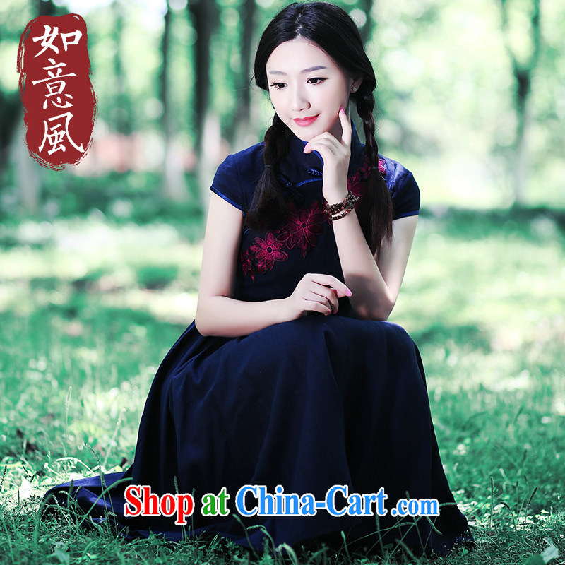 ruyi, Retro art, summer 2015, for Dress ethnic wind cheongsam Chinese wind dresses 5406 5406 blue XL