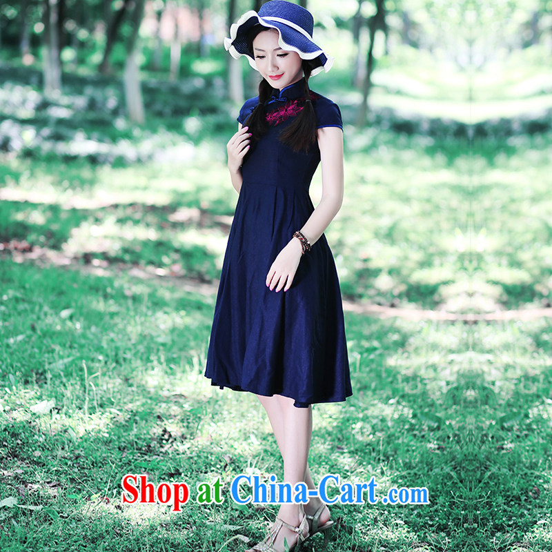 ruyi, Retro art, summer 2015, for Dress ethnic wind cheongsam Chinese wind dresses 5406 5406 blue XL sporting, wind, and shopping on the Internet