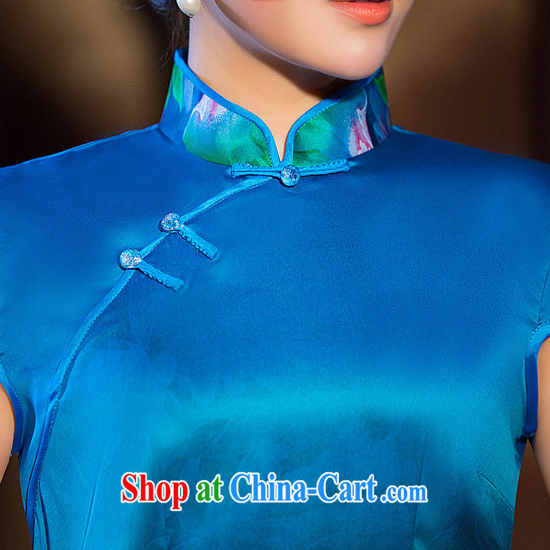 Love Life, for improved 2015 summer new blue stamp elegant lady beauty graphics thin cheongsam blue XL, love life, and shopping on the Internet