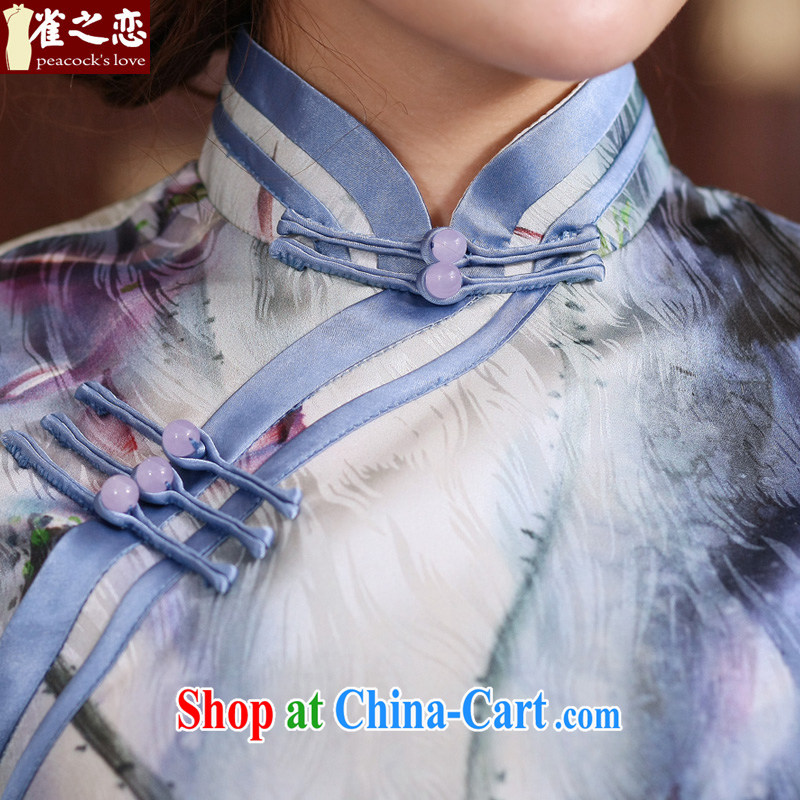 Bird lovers of Love 2015 I should be grateful if you would have new summer dresses exclusive sauna silk daily cultivating long cheongsam dress QD 764 figure XXL, birds love, and shopping on the Internet