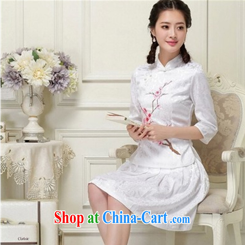 2015 summer outfit Kit T-shirt short skirt two piece retro improved student girls dresses of Korea Tang with white Phillips, cuff kit size is small recommended option the code