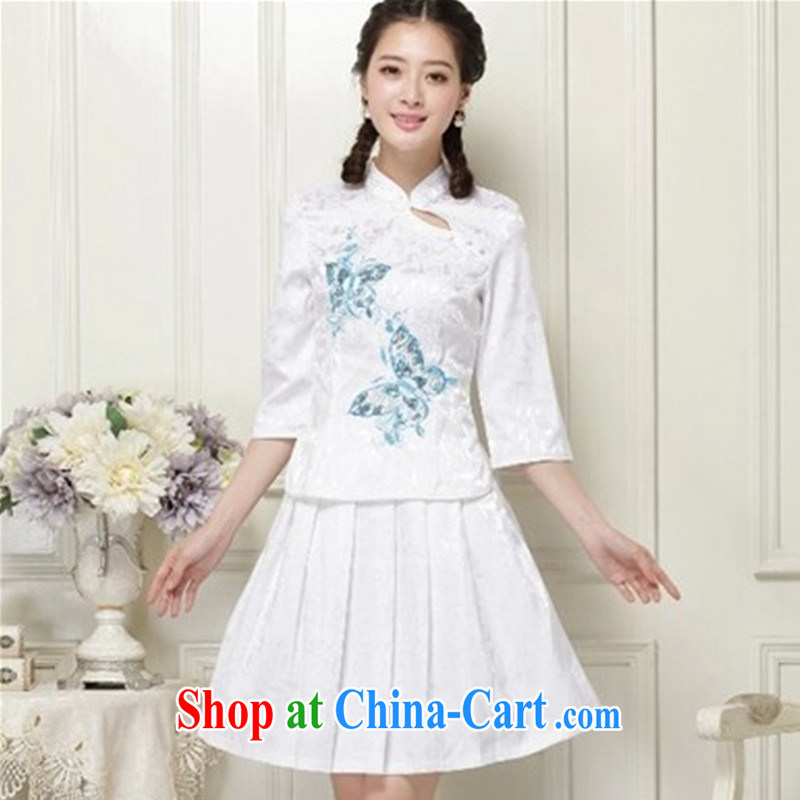 2015 summer outfit Kit T-shirt short skirt two piece retro improved student girls dresses of Korea Tang with white Phillips, sleeve with feet, the minimum recommended option the Code, adfenna, shopping on the Internet