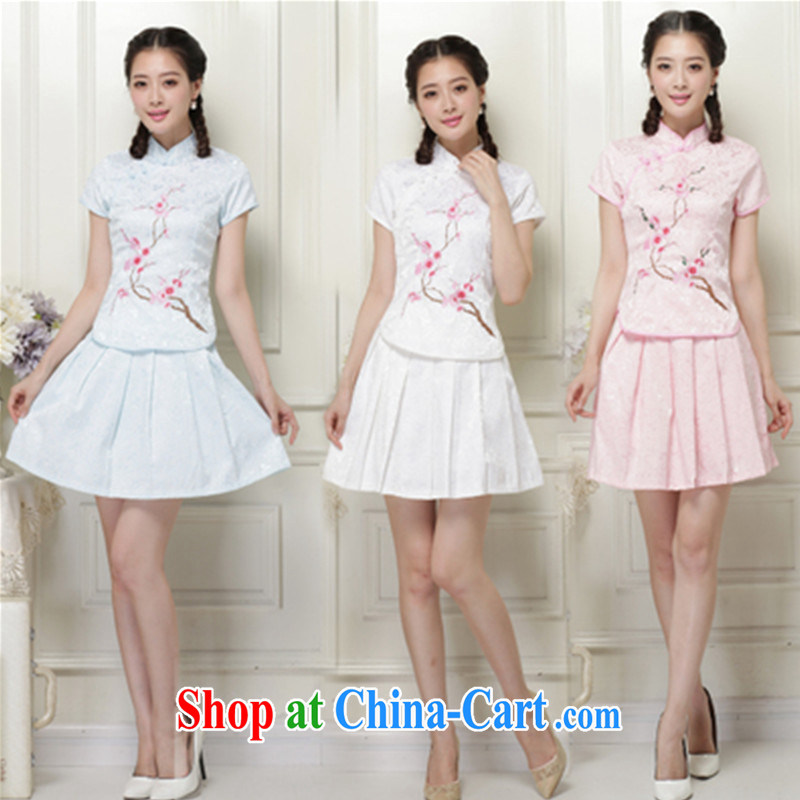 2015 summer outfit Kit T-shirt short skirt two piece retro improved student girls dresses of Korea Tang with white Phillips, sleeve with feet, the minimum recommended option the Code, adfenna, shopping on the Internet