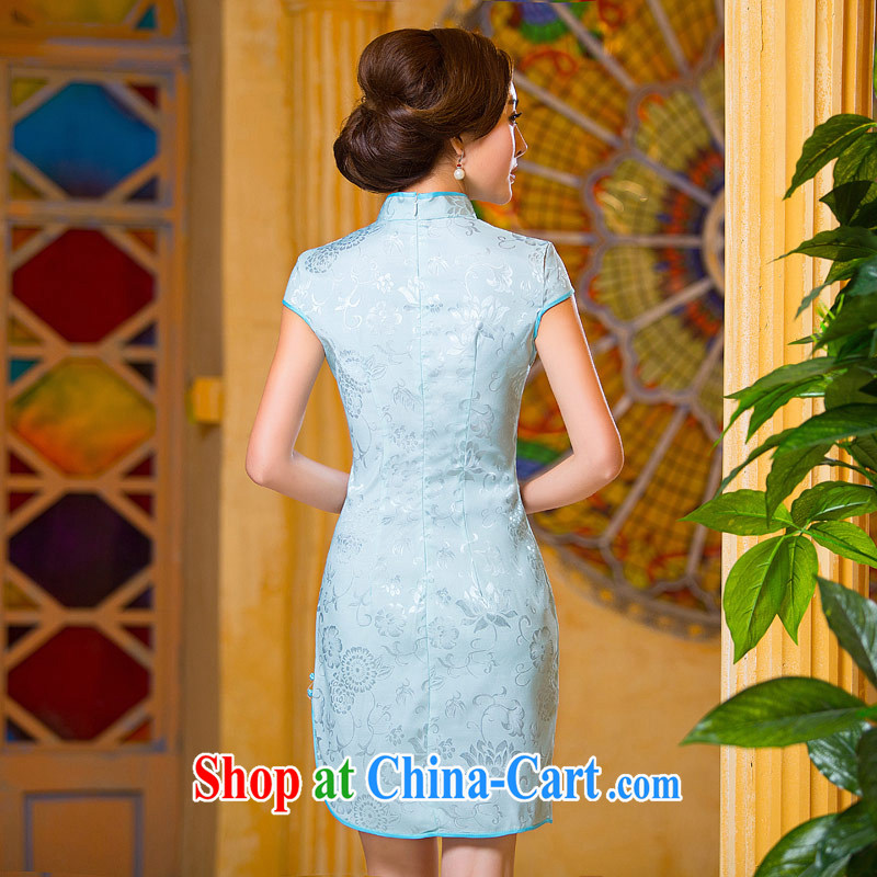 Love of the arts and cultural life for the 2015 summer new, simple and stylish and fresh beauty graphics thin cheongsam light blue XXL, love life, and shopping on the Internet
