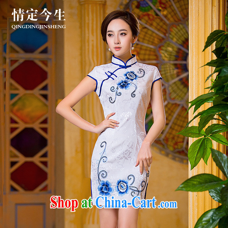 Love Life and fresh retro 2015 summer new paragraph for the floral embroidery high on the truck sense of beauty video thin cheongsam white XXL